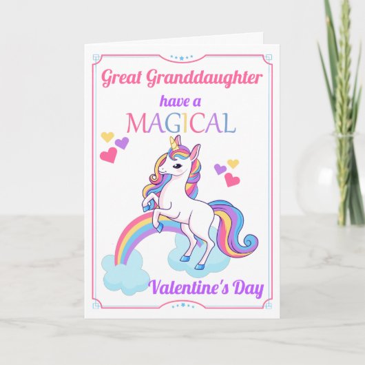 Grootdochter Unicorn Valentijnsdag Feestdagen Kaart (Voorkant)