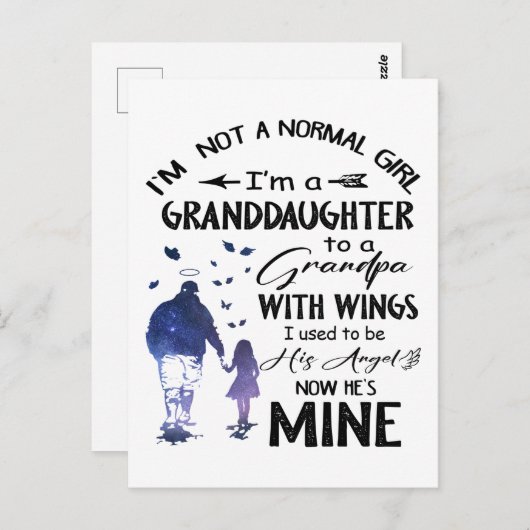 Grootdochter van normaal meisje, opa met Wings Ang Briefkaart (Voorkant / Achterkant)