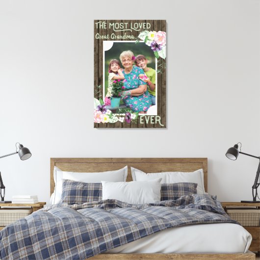 Grootfoto - Rustic Wood en Floral Canvas Afdruk (Insitu (Slaapkamer))