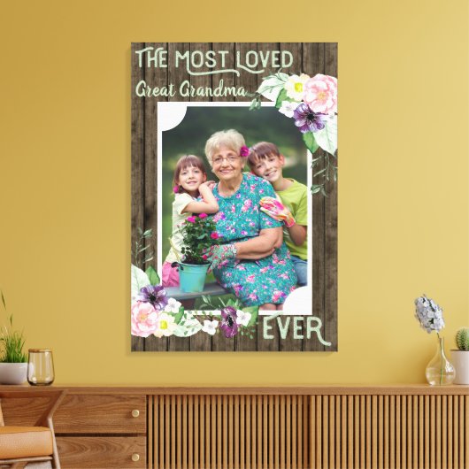 Grootfoto - Rustic Wood en Floral Canvas Afdruk (Insitu (Woonkamer))