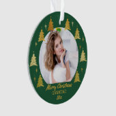 Grootgroen en gouden kerstbomen Foto Ornament (voorkant)