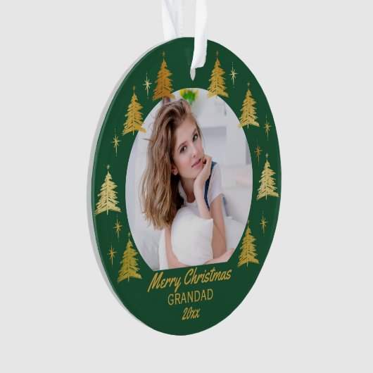 Grootgroen en gouden kerstbomen Foto Ornament (voorkant)
