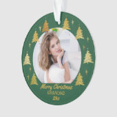 Grootgroen en gouden kerstbomen Foto Ornament (voorkant)