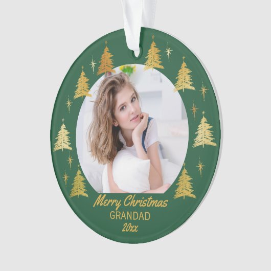 Grootgroen en gouden kerstbomen Foto Ornament (voorkant)