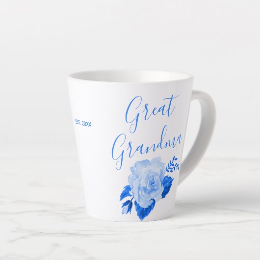Grootgrootmoeder China Blue Waterverf Roos Latte Mok (Rechterhoek)