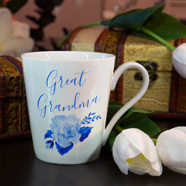 Grootgrootmoeder China Blue Waterverf Roos Latte Mok