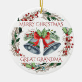 Grootgrootmoeder Holly Bells Rustic Wreate Kerstmi Keramisch Ornament (Voorkant)