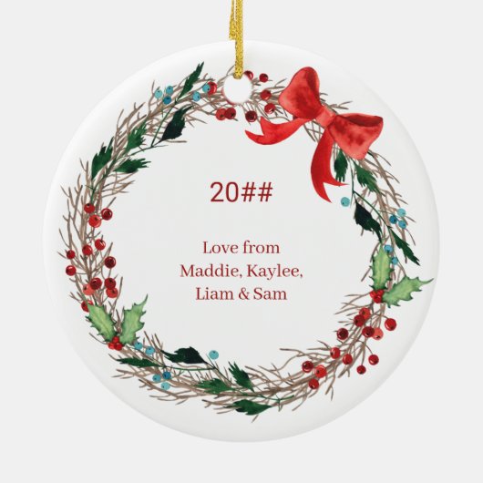 Grootgrootmoeder Holly Bells Rustic Wreate Kerstmi Keramisch Ornament (Achterkant)