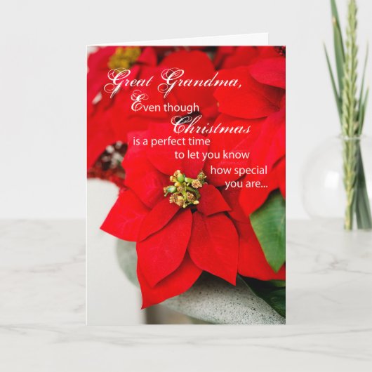 Grootgrootmoeder Poinsettia Seasons Greetings Feestdagen Kaart (Voorkant)