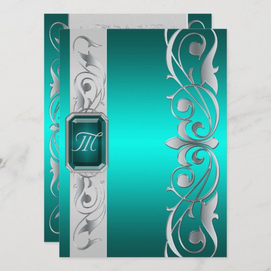 Groothertog Blauwgroen Jewel Silver en Blauwgroen Kaart (Voorkant / Achterkant)