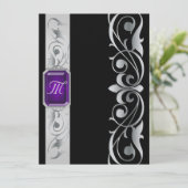 Groothertog Paarse juwel Silver & Black Uitnodigin Kaart (Staand voorkant)