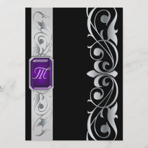 Groothertog Paarse juwel Silver & Black Uitnodigin Kaart