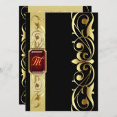 Groothertog Red Jewel Gold Scroll Black Uitnodigin Kaart (Voorkant / Achterkant)