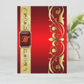 Groothertog Red Jewel Gold Scroll Red Uitnodiging (Staand voorkant)