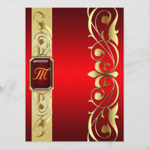 Groothertog Red Jewel Gold Scroll Red Uitnodiging