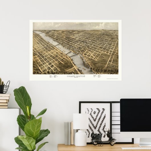 Groothertogdom Rapiden, MI Panorama Map - 1868 Poster (Thuiskantoor)