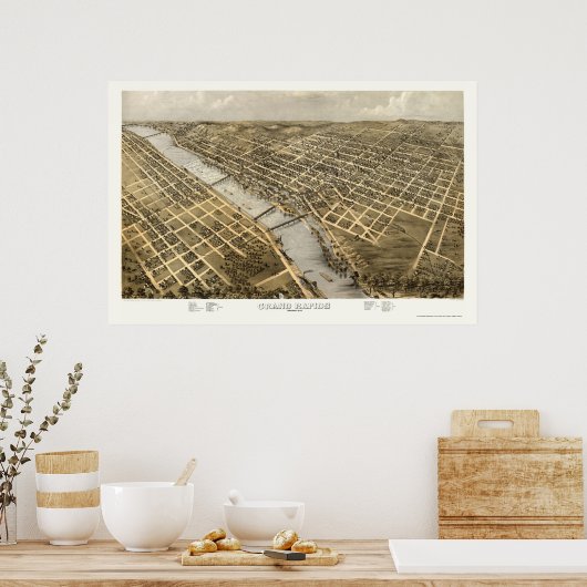 Groothertogdom Rapiden, MI Panorama Map - 1868 Poster (Keuken)