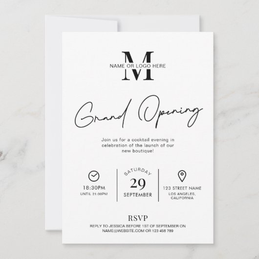 Groothertogelijk openingsminimalistisch zwart-wit kaart (Voorkant)