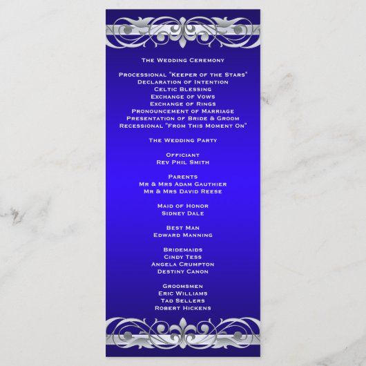Groothertogin Blue Scroll Blauwgroen huwelijksprog Programmakaart (Achterkant)