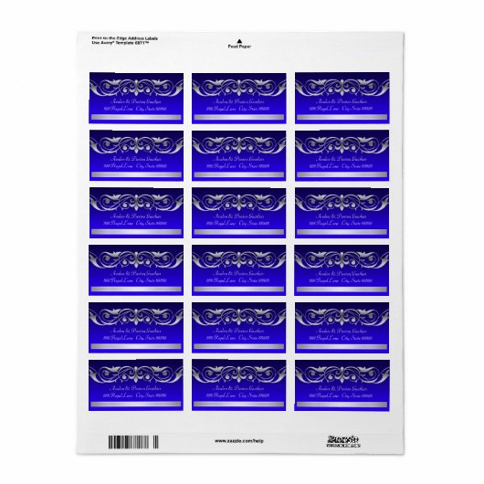 Groothertogin Blue Silver Scroll Adresetiketten Etiket (Full Sheet)