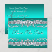 Groothertogin Silver & Blauwgroen Save the Date Br Aankondigingskaart (Voorkant / Achterkant)