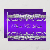 Groothertogin Silver Paarse Save the Date Briefkaa Aankondigingskaart (Voorkant / Achterkant)