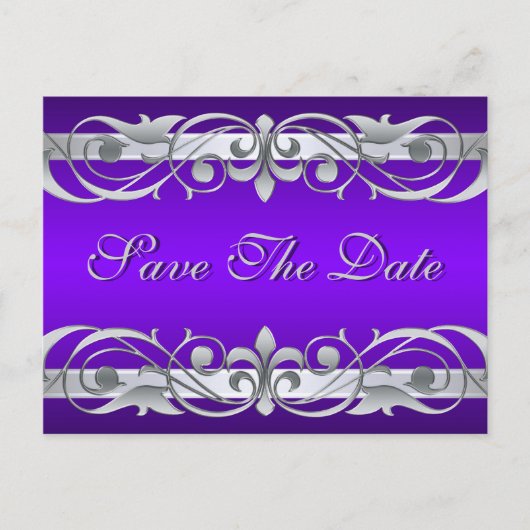 Groothertogin Silver Paarse Save the Date Briefkaa Aankondigingskaart (Voorkant)