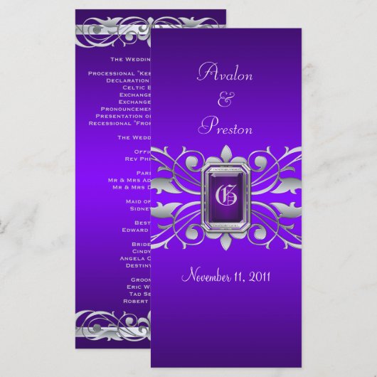 Groothertogin Silver Scroll Paarse bruiloft progra Programmakaart (Voorkant / Achterkant)