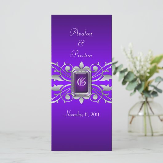 Groothertogin Silver Scroll Paarse bruiloft progra Programmakaart (Staand voorkant)