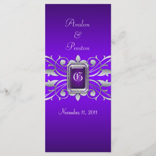 Groothertogin Silver Scroll Paarse bruiloft progra Programmakaart (Voorkant)