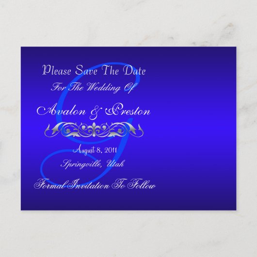 Groothertogin Zilver & Blauw Save The Date Briefka Aankondigingskaart (Achterkant)