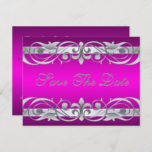Groothertogin Zilver & Roze Save The Date Briefkaa Aankondigingskaart (Voorkant / Achterkant)