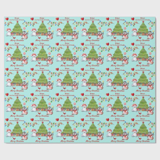 Grootkind Arctische dieren kerstboom Cadeaupapier (Vlak)