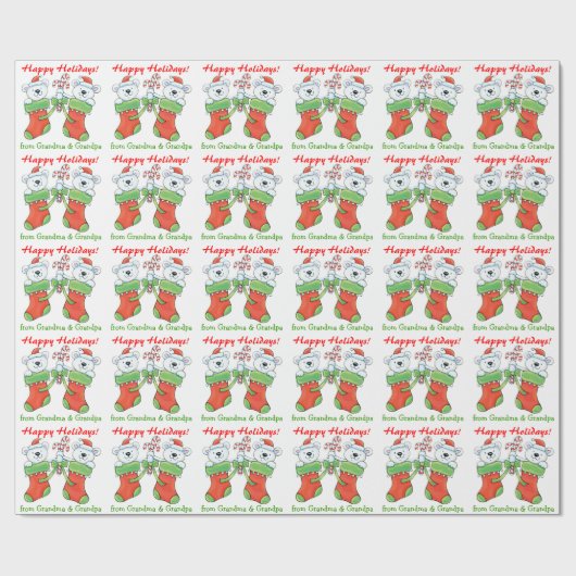 Grootkind met kerstmis Beren Cadeaupapier (Vlak)