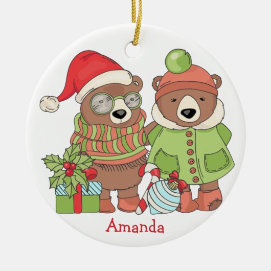 Grootkind met kerstmis Beren Keramisch Ornament (Voorkant)