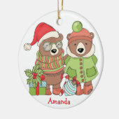 Grootkind met kerstmis Beren Keramisch Ornament (Links)