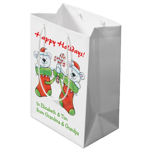 Grootkind met kerstmis Beren Medium Cadeauzakje (Achterkant Gekanteld)