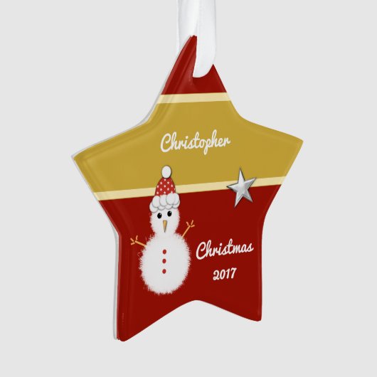 Grootkind met kerstrood en gouden sneeuw ornament (voorkant)