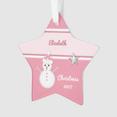 Grootkind met kerstroze sneeuwman ornament (voorkant)