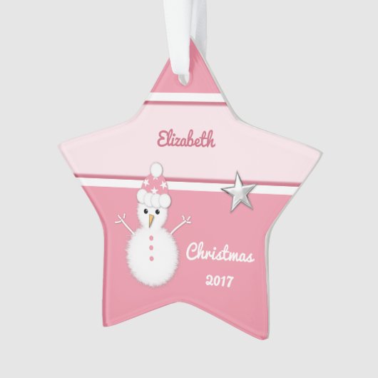 Grootkind met kerstroze sneeuwman ornament (voorkant)