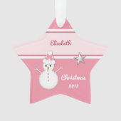 Grootkind met kerstroze sneeuwman ornament (voorkant)