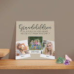 Grootkinderen 3 Foto collage en Caption Beige Imitatie Canvas Print<br><div class="desc">Aangepaste fotocanvasafdruk voor grootouders of kleinkinderen. Het citaat luidt "kleinkinderen vullen een plaats in je hart in waarvan je niet wist dat ze leeg was" en wordt geletterd met elegante kalligrafie en hoofdlettertypografie. Het fotomalplaatje is opstelling voor u om 3 van uw favoriete afbeeldingen toe te voegen, die in een...</div>