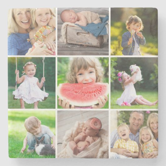 Grootkinderen 9 Square Photo Collage Stenen Onderzetter (Voorkant)