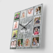 Grootkinderen Citaat 12 Foto Collage Rustic Gray W Vierkante Klok (Hoek)