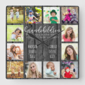 Grootkinderen Citaat 12 Foto grijs hout Vierkante Klok (Voorkant)