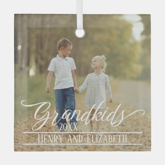 Grootkinderen Elegant kerstfoto Persoonlijk Glas Ornament (Voorkant)