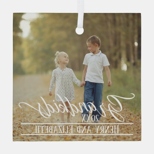 Grootkinderen Elegant kerstfoto Persoonlijk Glas Ornament (Achterkant)