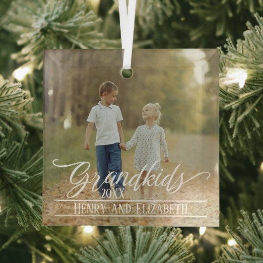 Grootkinderen Elegant kerstfoto Persoonlijk Glas Ornament (Insitu)