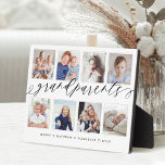 Grootkinderen Foto Collage Fotoplaat<br><div class="desc">Stuur een mooi gepersonaliseerd cadeau naar je grootouders dat ze voor altijd zullen koesteren. Speciale gepersonaliseerde fotocollage voor kleinkinderen om uw eigen speciale familiefoto's en herinneringen weer te geven. Ons ontwerp is voorzien van een eenvoudig rasterontwerp met acht foto's, met "grootouders", dat is ontworpen in een prachtige, handgeschreven zwarte scriptstijl....</div>