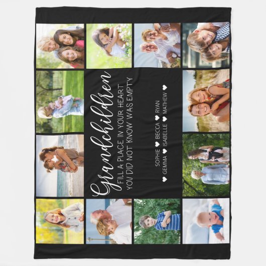 Grootkinderen gedicht 12 Foto Collage Black Fleece Deken (Voorkant)